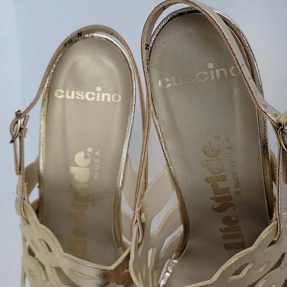 Lifestride Cuscino Vintage Made In USA Vintage Gold Block Heeled Sandals 7.5 N - Picture 8 of 16